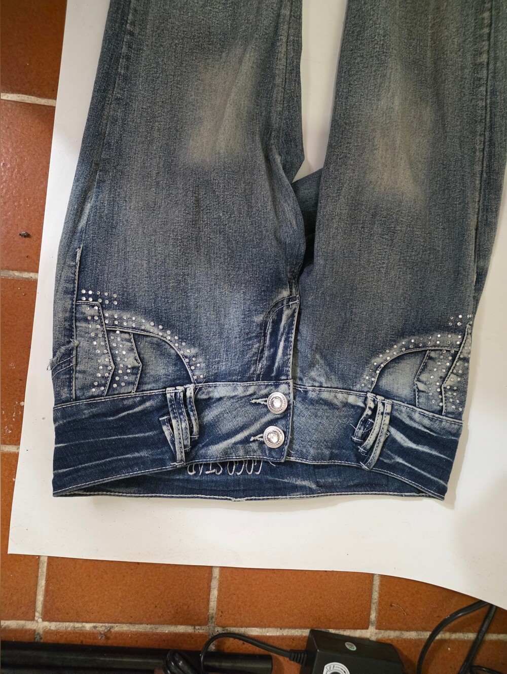 GOGO Dark Blue Cropped Jeans with Studded Hem Detail